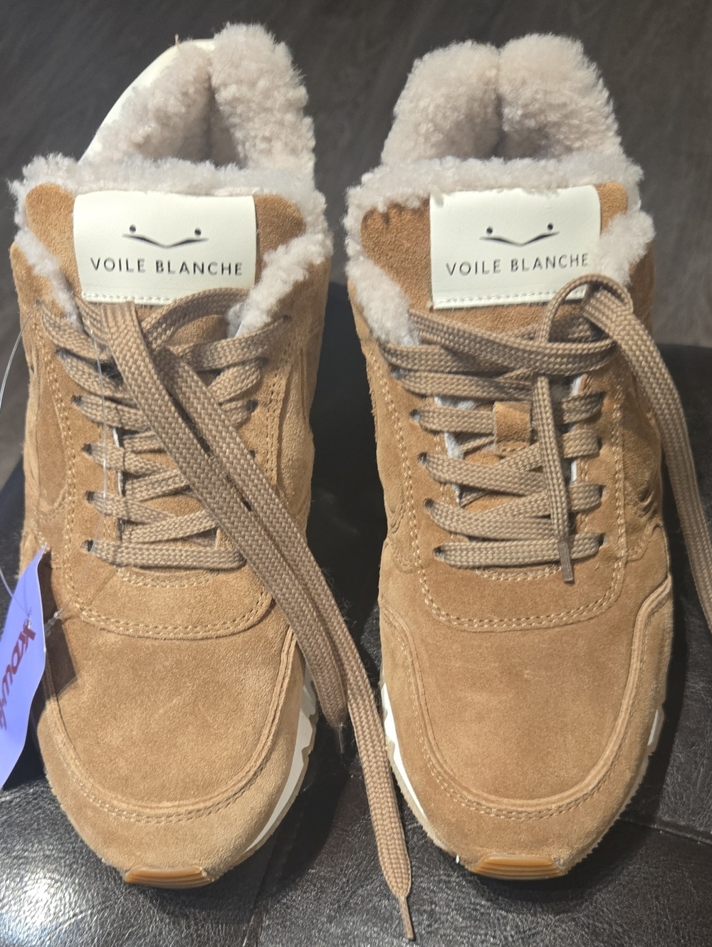 Voile Blanche Tan Suede Shearling-Lined Sneakers